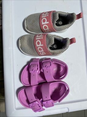 adidas Kids Gray Slip-On Sneakers with Pink Logo Strap